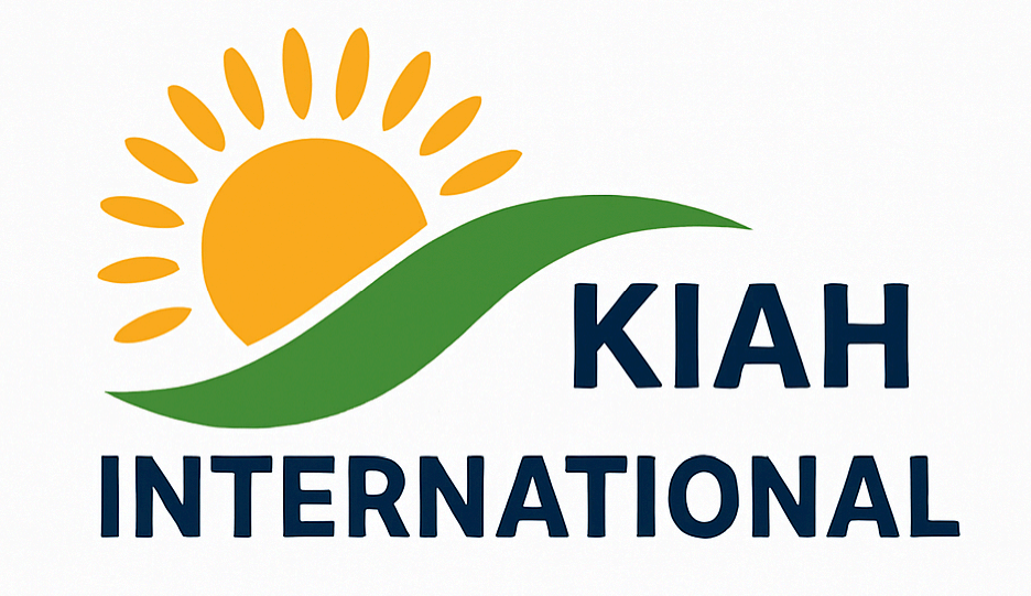 KIAH International circular logo featuring K initial in gold and green, representing grains pulses and oilseeds merchant company